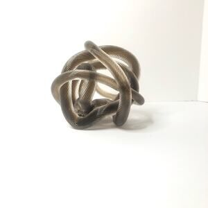 hand blown art glass dark brown and clear ribbed rope knot glass ball 5 inches‎